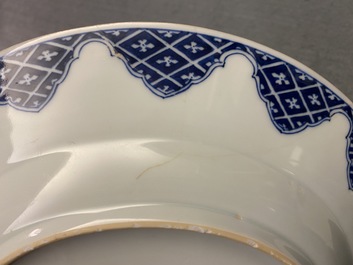 A Chinese blue and white dish after Cornelis Pronk: 'Doctor's visit', Qianlong